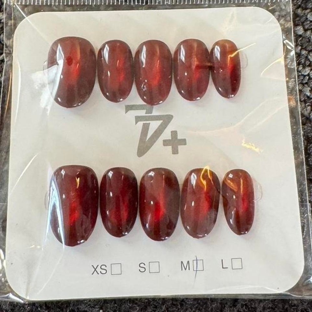 Press‎ On Nails Burgundy Red Oval Full Cover False Nails Manicure